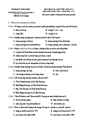 Đề kiểm tra 1 tiết học kỳ II môn Địa lý Lớp 11 - Đề gốc - Năm học 2018-2019 - Trường THPT Tam Dương (Có đáp án)
